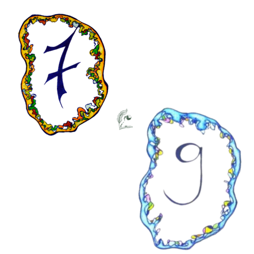 Le chiffre 7 et 9 dessinés au stylo entouré de couleurs aquarelles jaune oranges et bleu clair et foncé